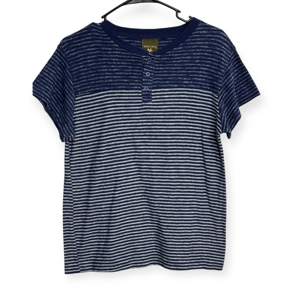 Buzz Cuts Kids Navy and White Striped‎ Short Sleeve Tee L14/16
